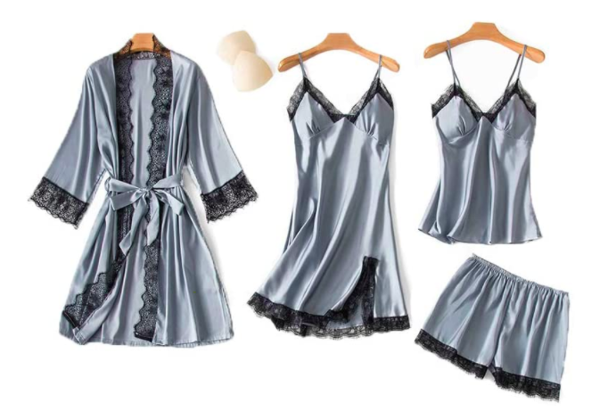 4pcs silk satin pajama set with chest pads, S$50.59. PHOTO: Amazon