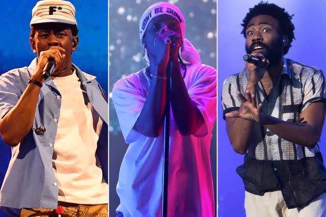 <p>VALERIE MACON/AFP via Getty; Jerritt Clark/Getty; Burak Cingi/Redferns</p> Tyler, the Creator, ASAP Rocky, Childish Gambino