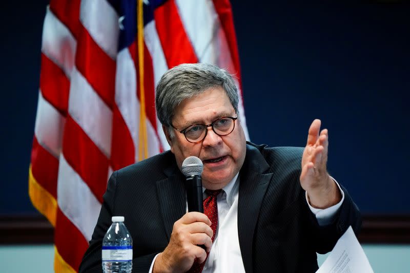 FILE PHOTO: AG Bill Barr participates in a roundtable discussion about human trafficking in Atlanta