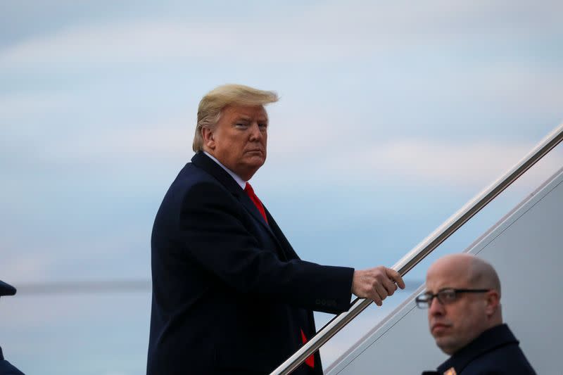 U.S. President Donald Trump departs Washington for travel to New Jersey at Joint Base Andrews in Maryland