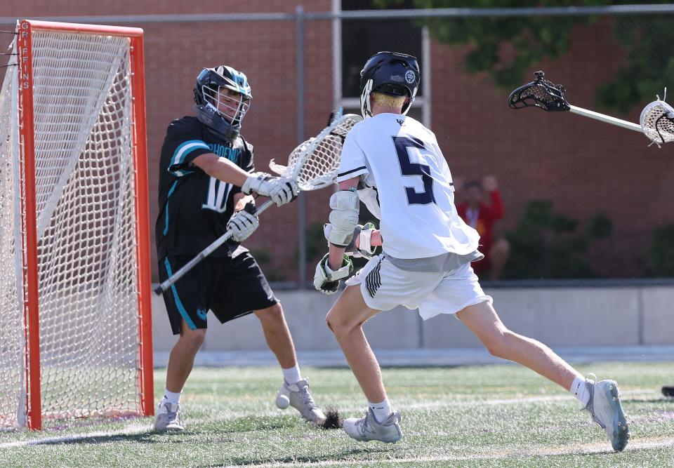 Corner Canyon vs. Farmington in the 6A boys lacrosse state semifinal in Salt Lake City on Wednesday, May 24, 2023. Corner Canyon won 12-0. | Jeffrey D. Allred, Deseret News