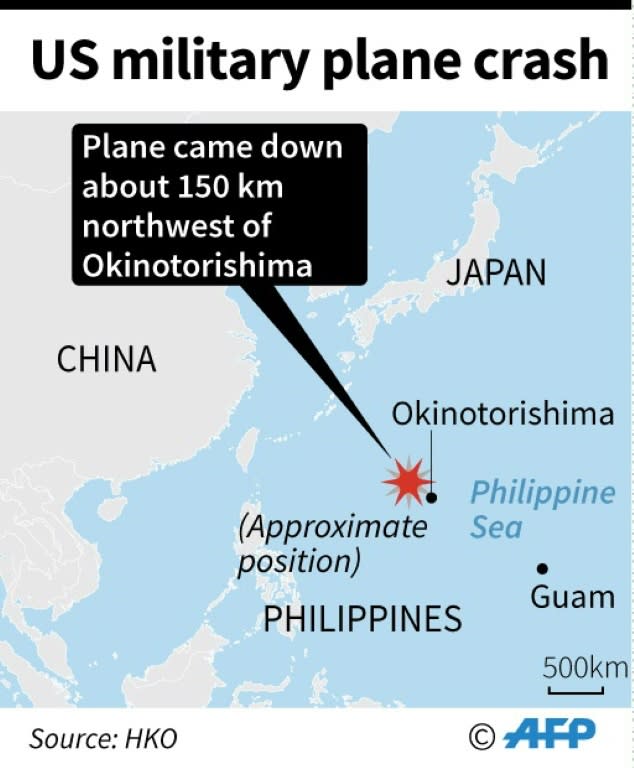 Map showing the area where a US military plane crashed