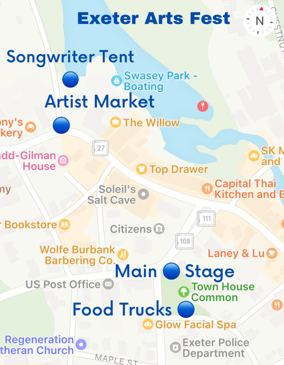 The Exeter Arts and Music Festival 2023 will take place at Town House Common and at the entrance of Swasey Parkway.