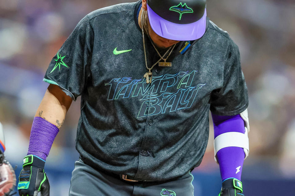 Tampa Bay Rays debut their City Connect uniform in May 3 game against the New York Mets. (Mike Carlson / Getty Images)