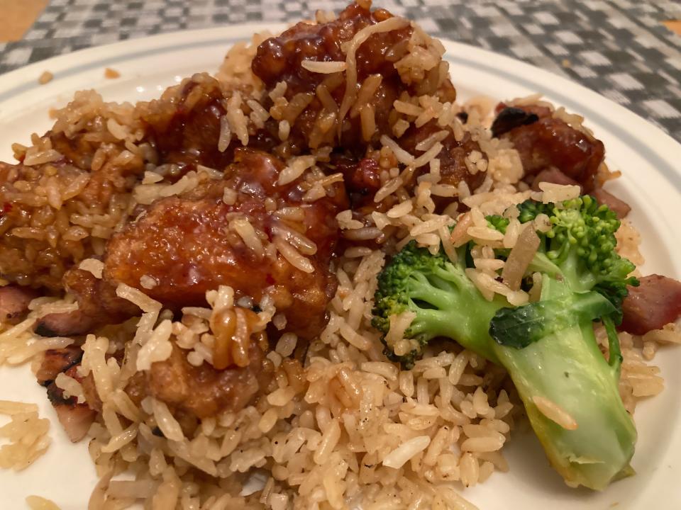 General Tso's chicken with pork fried rice from China Express on Shelburne Road in Burlington on Jan. 24, 2024.