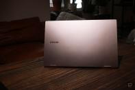 <p>Samsung Galaxy Book Pro 360 review pictures. A view of the lid of the Book Pro 360 with the Samsung logo on the middle left.</p> 