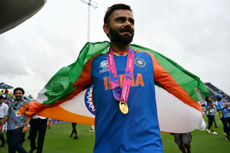 Virat Kohli played his last international T20 in India's win over <a class="link " href="https://sports.yahoo.com/soccer/teams/south-africa-women/" data-i13n="sec:content-canvas;subsec:anchor_text;elm:context_link" data-ylk="slk:South Africa;sec:content-canvas;subsec:anchor_text;elm:context_link;itc:0">South Africa</a> in Barbados (CHANDAN KHANNA)