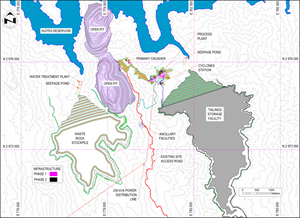 Mine Infrastructure, Pits, Process Plant Layout, Tailings and Waste Rock Storage Facilities