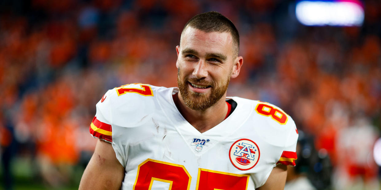 Travis Kelce in game vs. Denver Broncos in 2019. (Justin Edmonds / Getty Images)