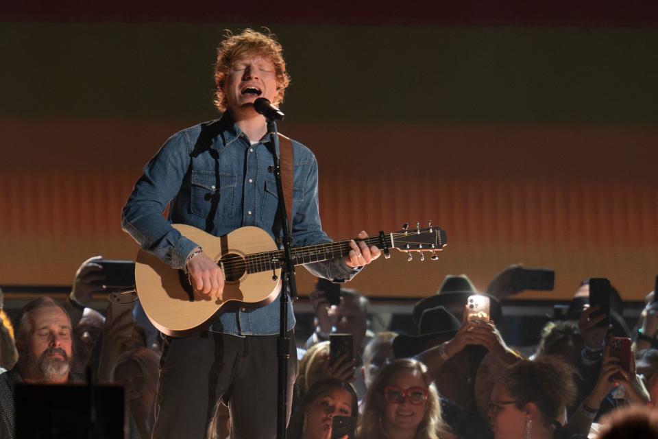 Ed Sheeran performs during the Academy of Country Music Awards in Frisco, Texas, on May 11, 2023. / Credit: SUZANNE CORDEIRO/AFP via Getty Images