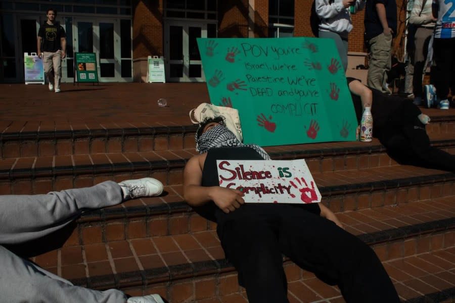 ‘Die-in protest on Feb. 21, 2024, courtesy of Social Justice for Southwest Asia and North Africa