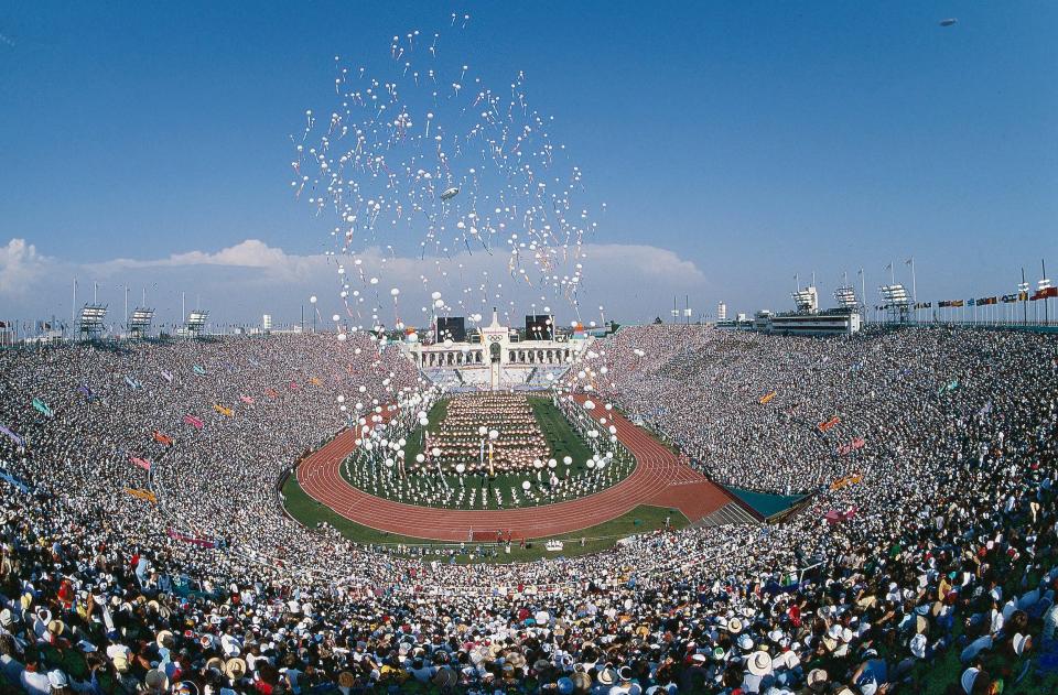 The opening ceremony at Los Angeles' Memorial Coliseum for the 1984 Summer Olympics.