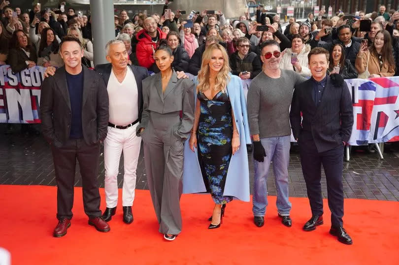 (left to right) Ant McPartlin, Bruno Tonioli, Alesha Dixon, Amanda Holden, Simon Cowell, and Declan Donnelly