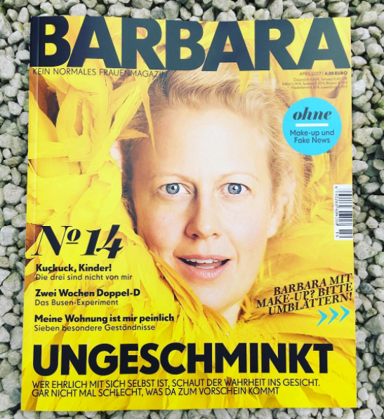 <p>Kein Badezimmer-Selfie, kein “Ich bin grade erst aus dem Bett gepurzelt”-Facebook-Post, sondern ein Magazin-Cover: Barbara Schöneberger zeigt sich auf ihrer eigenen Zeitschrift vollkommen ungeschminkt. (Bild: Instagram/Barbara Schöneberger)</p>