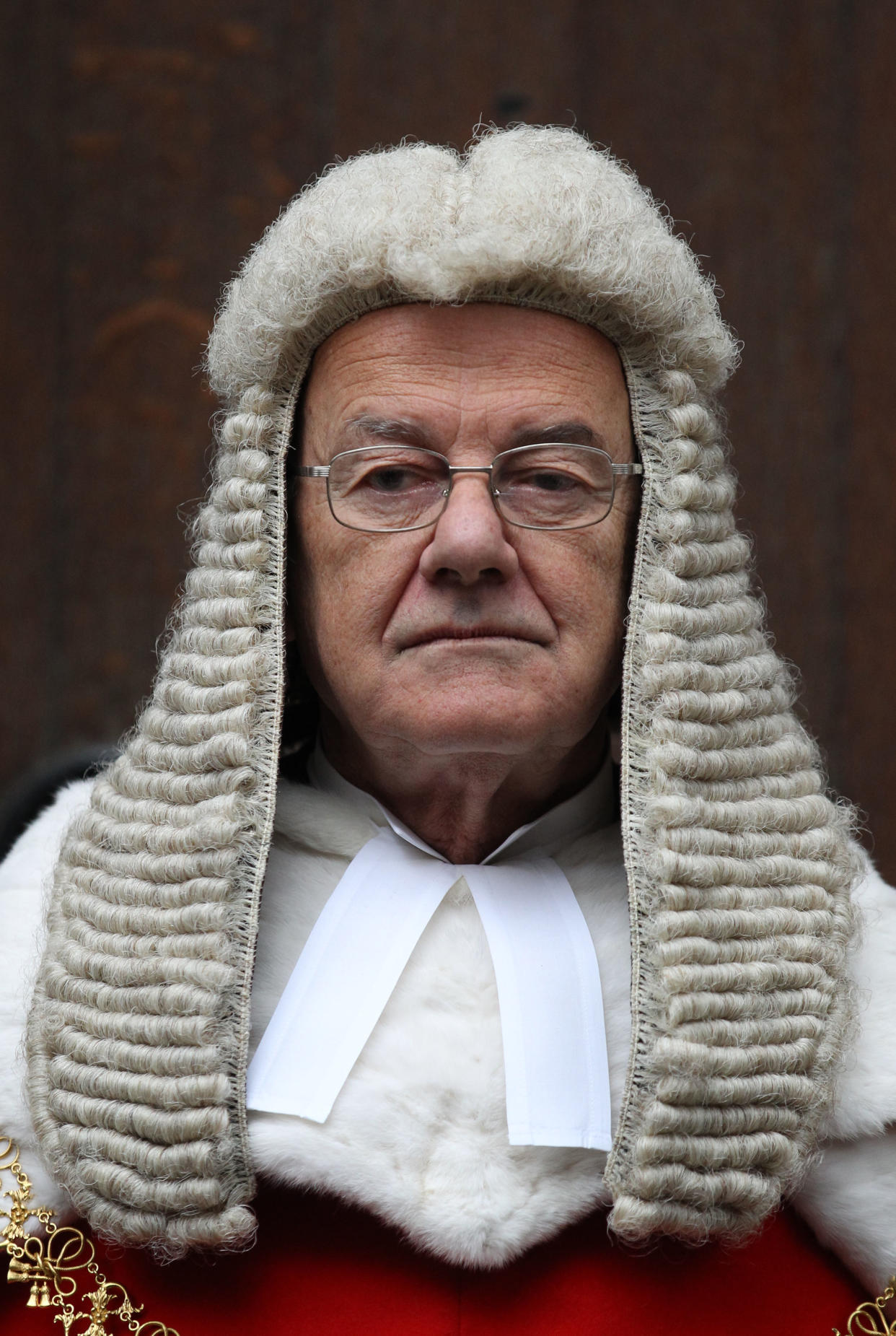 Lord Chief Justice Lord Judge, following the swearing in of the new Lord Chancellor MP Chris Grayling and Master of the Rolls, Lord Dyson, at The Royal Courts of Justice,The Strand, London.   (Photo by Lewis Whyld/PA Images via Getty Images)