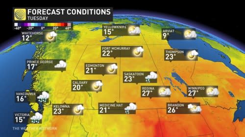 Prairies Tuesday forecast conditions Sept 15 2024