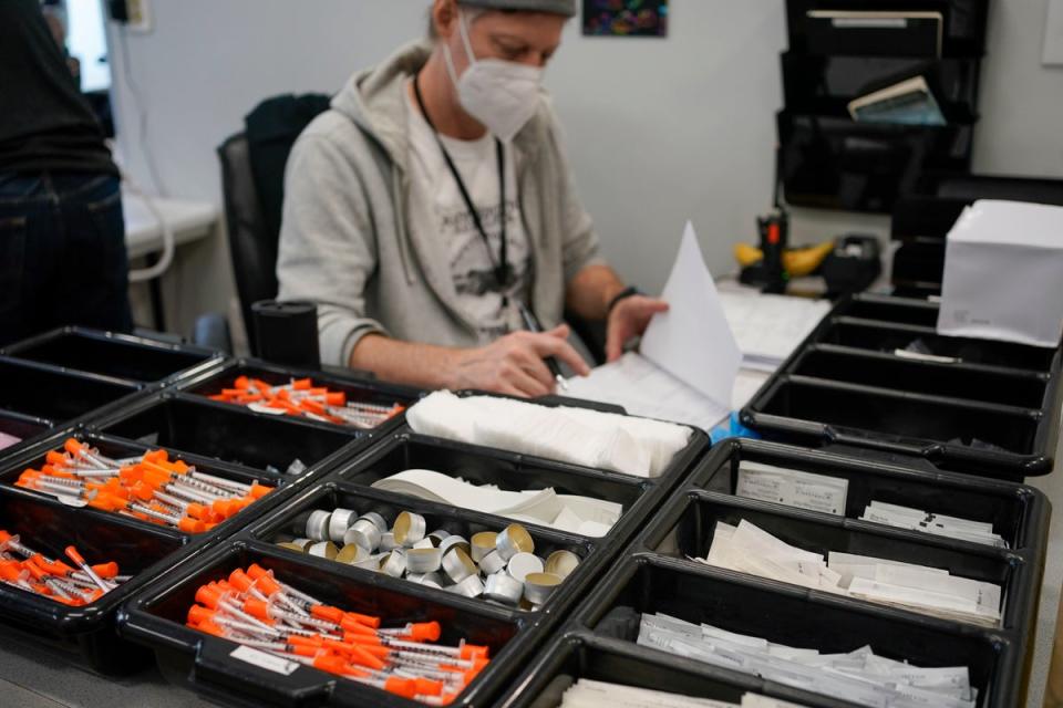 Supplies are seen inside an overdose prevention centre in New York in February 2022. (Copyright 2022 The Associated Press. All rights reserved.)