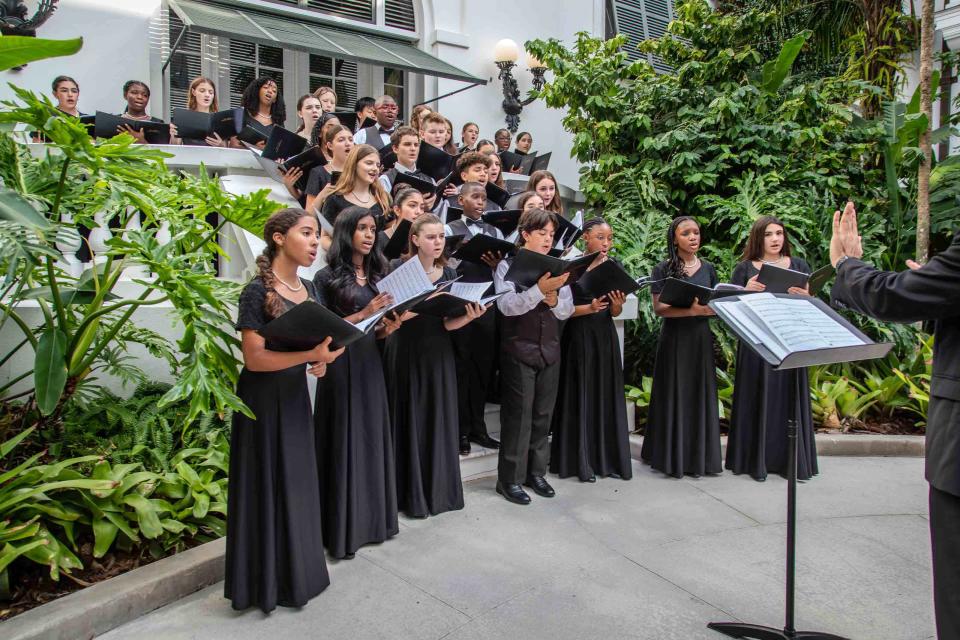 Students from Bak Middle School of the Arts perform during the annual Christmas celebration at the Flagler Museum on Sunday.