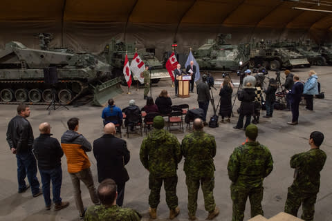 National Defence Minister Bill Blair, and Employment, Workforce Development and Official Languages Minister Randy Boissonnault at a press conference in Edmonton on March 4, 2024. (Photo: Business Wire)