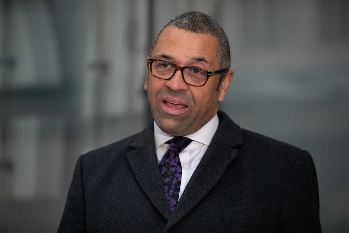 Foreign Secretary James Cleverly gives an interview outside BBC Broadcasting House in London (Lucy North/PA) (PA Wire)