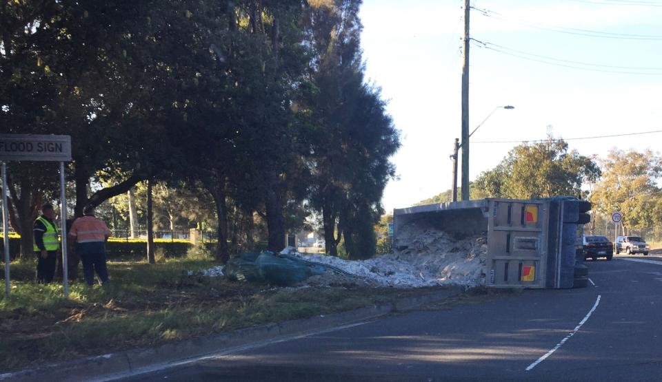 The truck driver lost a load of Gyprock after the crash in Caringbah. Source: Facebook/Everything Sutherland Shire