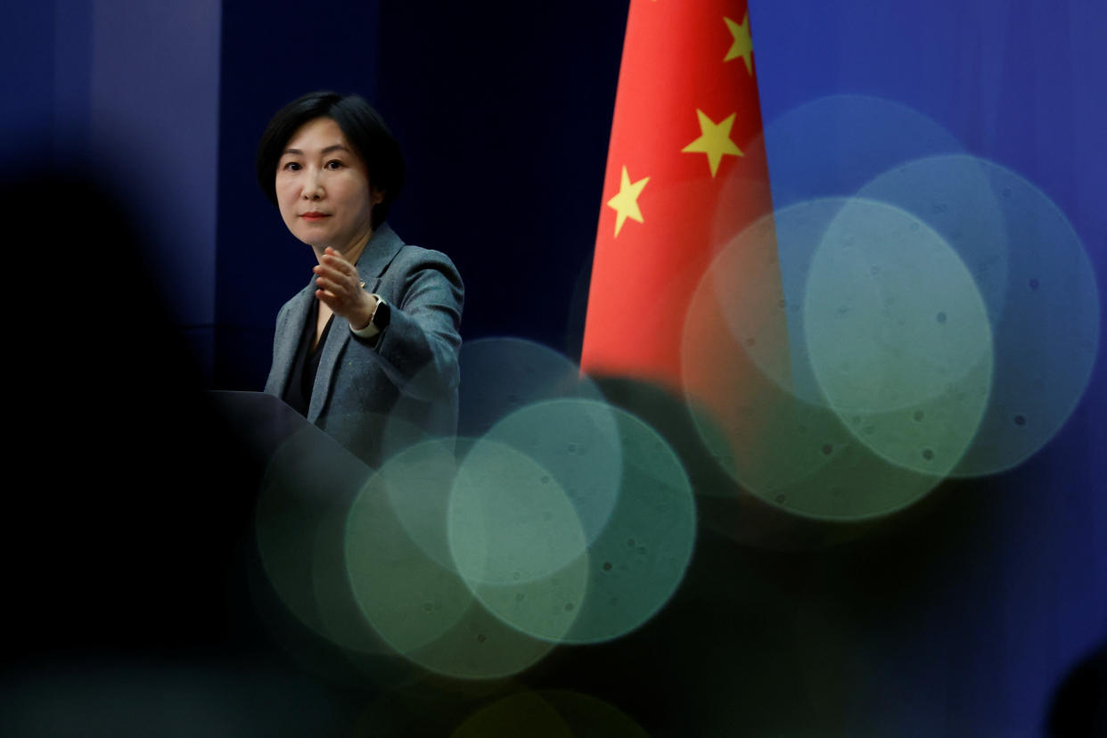 Chinese Foreign Ministry spokesperson Mao Ning gestures during a news conference in Beijing on Feb. 3. 