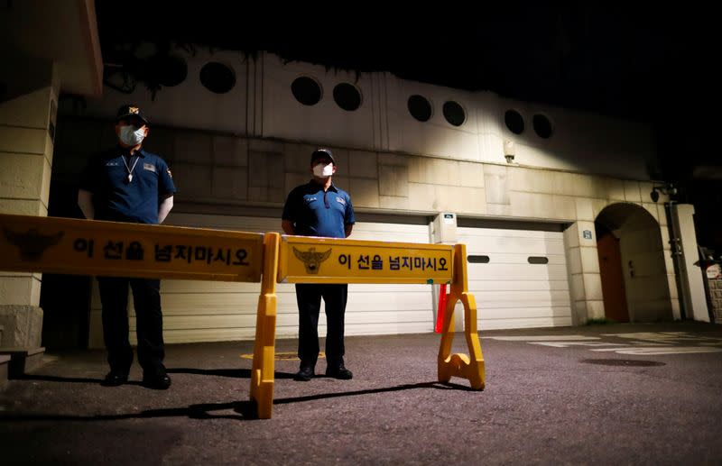 Rescue workers conduct a search operation for Seoul Mayor Park Won-soon in Seoul