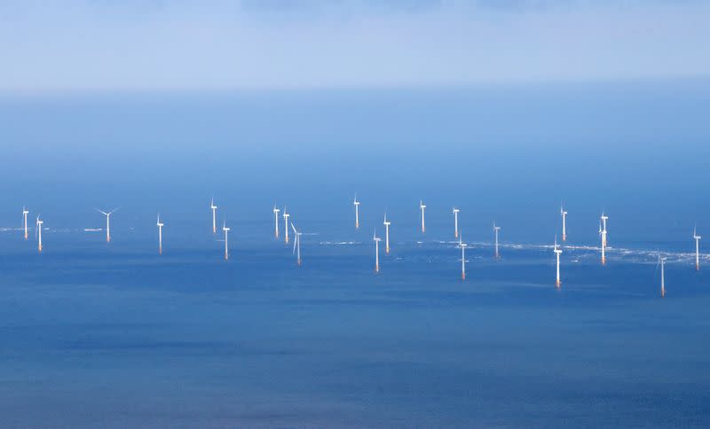 FILE PHOTO: Scroby Sands offshore wind farm can be seen off of the coast at Great Yarmouth