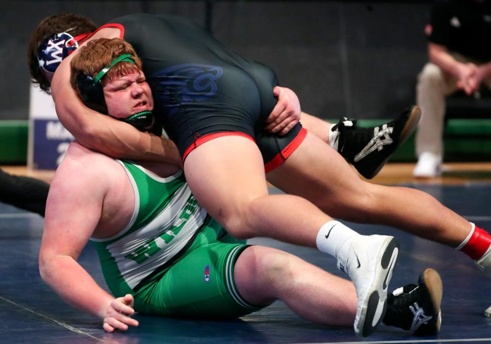 South Summit’s Trayvn Boger wrestles Woods Cross’ Cash Henderson during the Ross Brunson Utah All-Star Dual at the UCCU Events Center in Orem, on Tuesday, Jan. 9, 2024. | Kristin Murphy, Deseret News