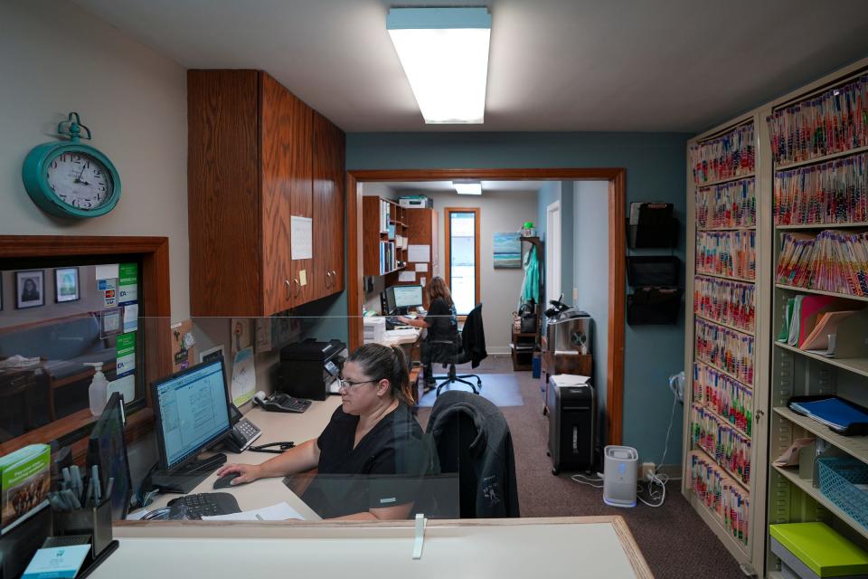 West Main Family Dental accepts Medicaid insurance, which is increasingly difficult to come by as the state faces a dentist shortage in many areas. The reception office is pictured on Monday, August 21, 2023, in Richmond, Ind. One receptionist said the practice gets multiple calls a day from prospective patients asking about Medicaid.