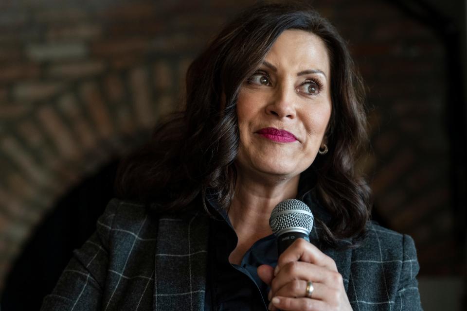 PONTIAC, MI - NOVEMBER 06: Michigan Governor Gretchen Whitmer speaks to supporters at a rally at the Crofoot Ballroom on November 6, 2022 in Pontiac, Michigan. Gov. Whitmer continues campaigning across the state of Michigan against Republican gubernatorial nominee Tudor Dixon ahead of the November 8 midterm election. (Photo by Sarah Rice/Getty Images) ORG XMIT: 775897210 ORIG FILE ID: 1244565984