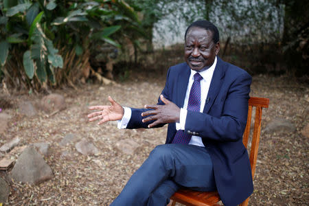 Kenyan opposition leader Raila Odinga, the presidential candidate of the National Super Alliance (NASA) coalition speaks during an interview with Reuters in Nairobi, Kenya September 7, 2017. REUTERS/Baz Ratner