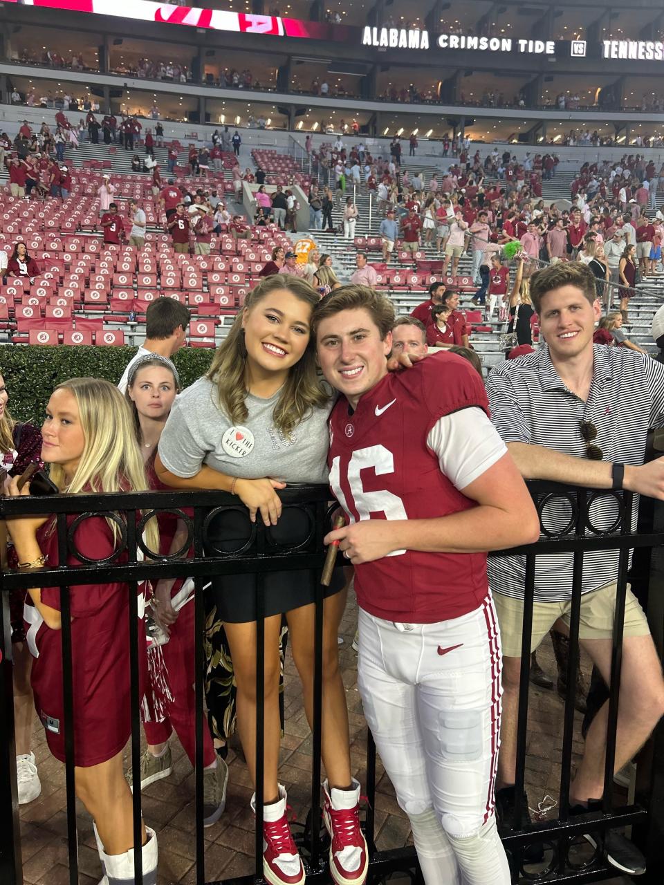 Amelia Reichard and Will Reichard at Bryant-Denny Stadium. The two have been married since January of 2023.