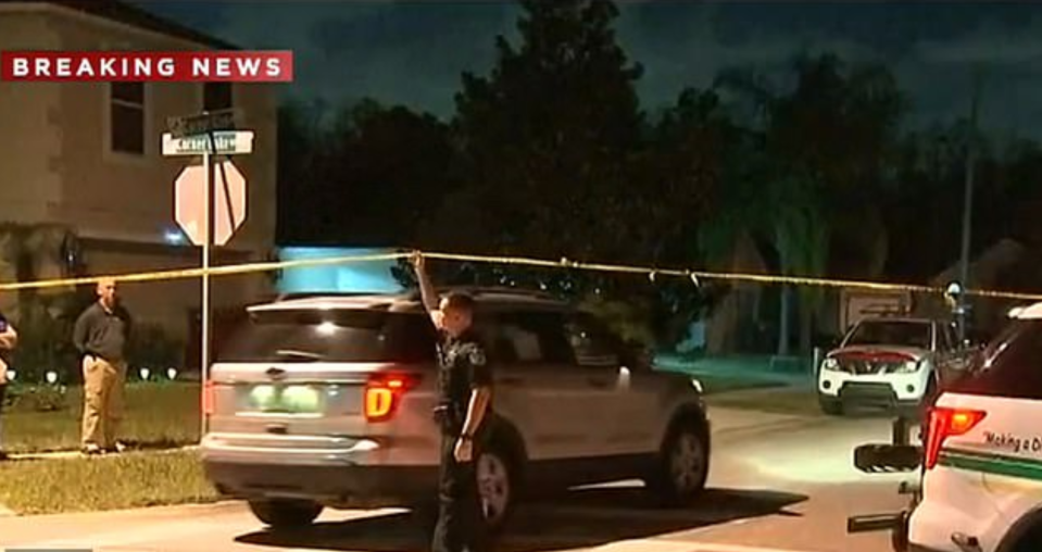 A crime scene set up outside a home in Florida.