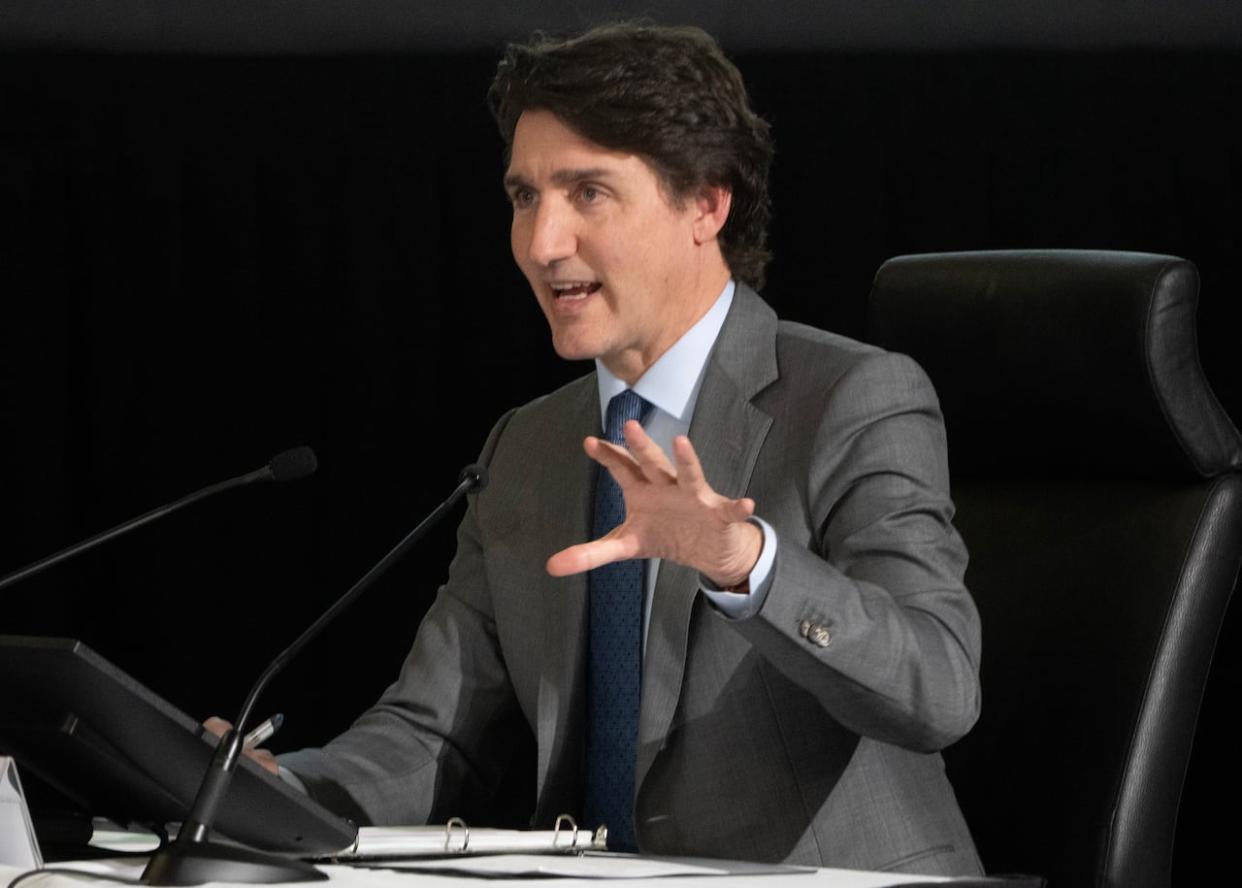 Prime Minister Justin Trudeau appears as a witness at the Public Inquiry Into Foreign Interference in Federal Electoral Processes and Democratic Institutions, Wednesday, April 3, 2024 in Ottawa. (Adrian Wyld/The Canadian Press - image credit)