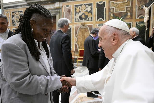 <p>Vatican Media via Vatican Pool/Getty</p> Pope Francis meets with Whoopi Goldberg