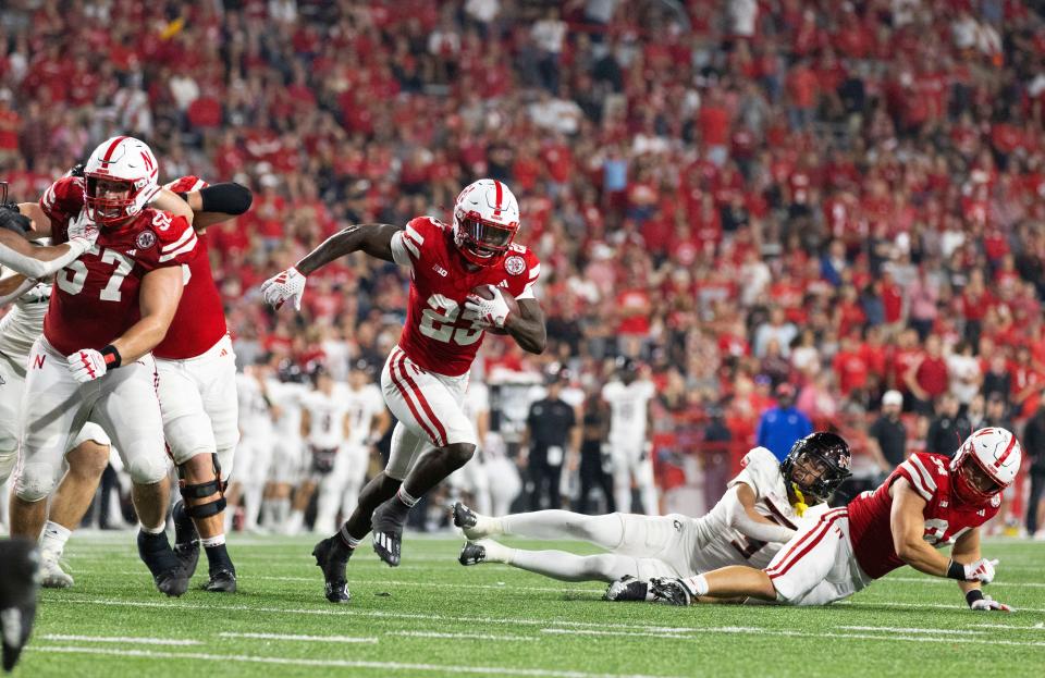 Nebraska running back Anthony Grant (23) rushes against Northern Illinois during the second half of an NCAA college football game, Saturday, Sept. 16, 2023, in Lincoln, Neb. Nebraska defeated Northern Illinois 35-11. (AP Photo/Rebecca S. Gratz)