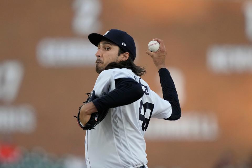 Detroit Tigers starting pitcher Alex Faedo throws during the sixth inning of a game against the Chicago White Sox at Comerica Park in Detroit on Thursday, May 25, 2023.