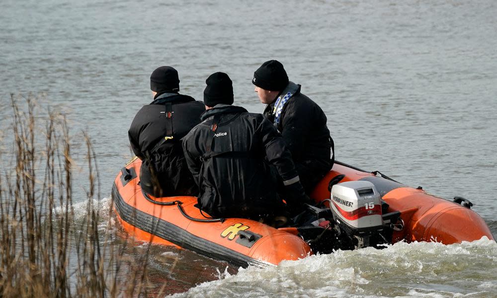 Police officers search the river Hull, next to Oak Road park in Hull.