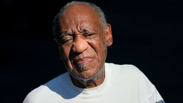 PHOTO: Bill Cosby greets members of the press outside his home in Elkins Park, Pa., June 30, 2021, after being released from prison. (Matt Slocum/AP, FILE)