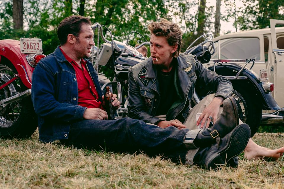 Johnny (Tom Hardy, left) and Benny (Austin Butler) share a moment in director Jeff Nichols' "The Bikeriders," based on a book that explored the lives of motorcycle gang members in 1960s Chicago.
