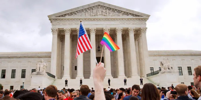 Crowds gather outside the Supreme Court after same-sex marriage was legalized nationwide in June of 2015.