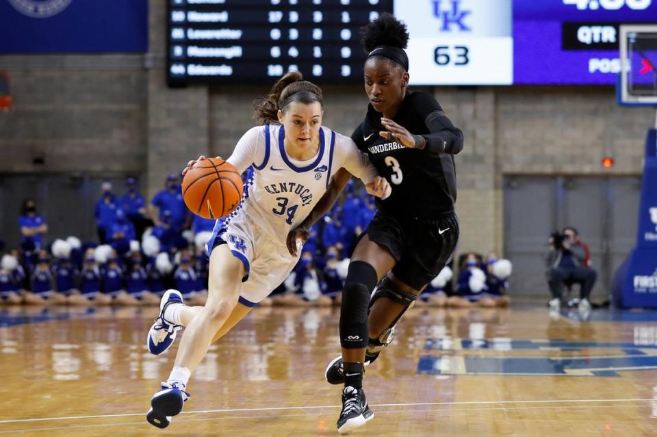 Emma King (34) has a dozen games left this regular season, plus however long UK lasts in the postseason, before her long Kentucky career comes to an end. She said her love for the program has been her biggest motivation for sticking with the Wildcats through thick and thin.