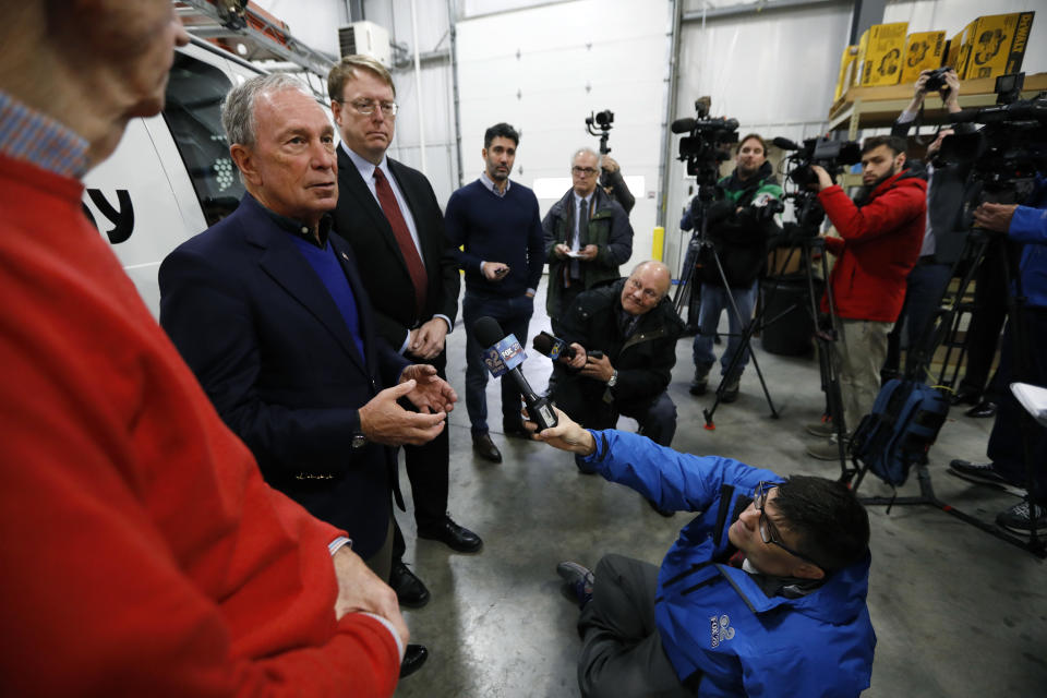 Former New York City Mayor Michael Bloomberg speaks during a news conference after touring the Paulson Electric Company, Tuesday, Dec. 4, 2018, in Cedar Rapids, Iowa. (AP Photo/Charlie Neibergall)