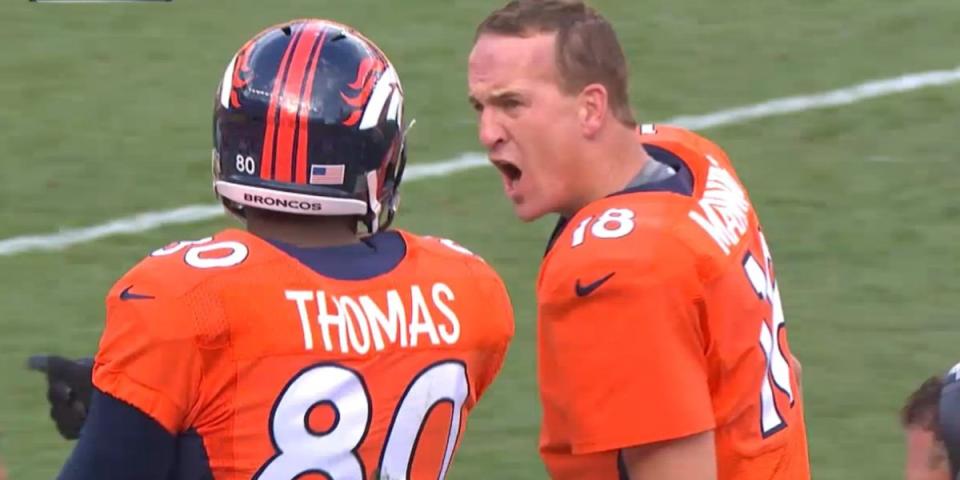 peyton manning yelling at julius thomas