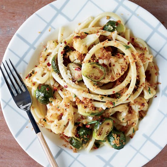 Bucatini with Cauliflower and Brussels Sprouts