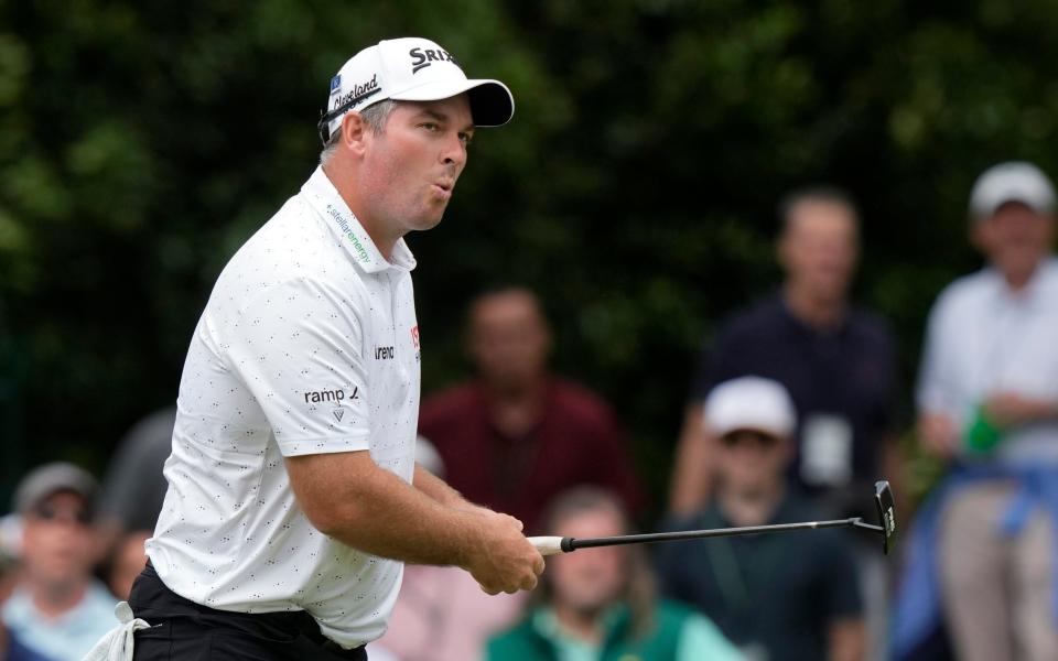 Ryan Fox, of New Zealand, reacts after missing a putt on the sixth hole