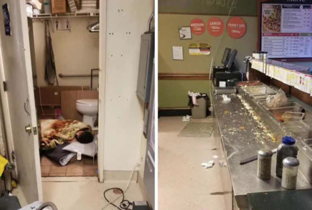 Photos that allegedly depicted an employee of Papa Murphy’s in Pacifica, Calif. sleeping on the bathroom floor while the store was open have gone viral. (Photo: Reddit)