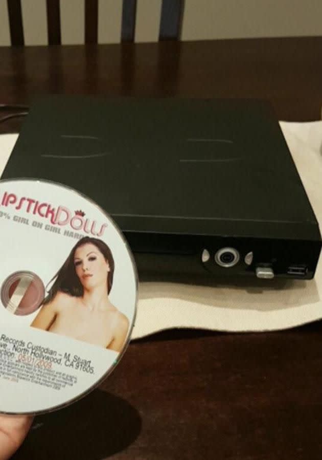 This DVD was apparently already inside the player when it came home from the shop. Source: Facebook/Constance Hall