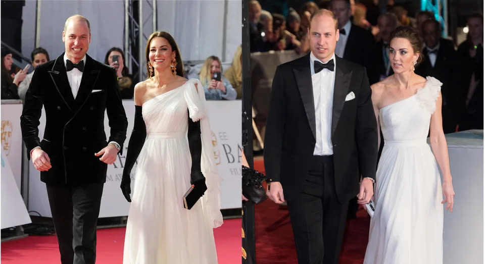 Der Prinz und die Prinzessin von Wales in diesem Jahr und der damalige Herzog und die damalige Herzogin von Cambridge bei den BAFTA Awards 2019. (Getty Images)